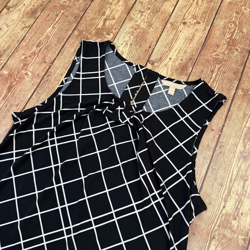 Banana Republic Sleeveless Top Womens Medium Black White Grid Knot Front Keyhole